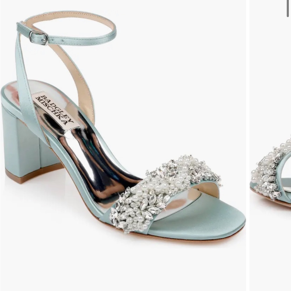 Badgley Mischka Clara Embellished Sandal Blue Satin